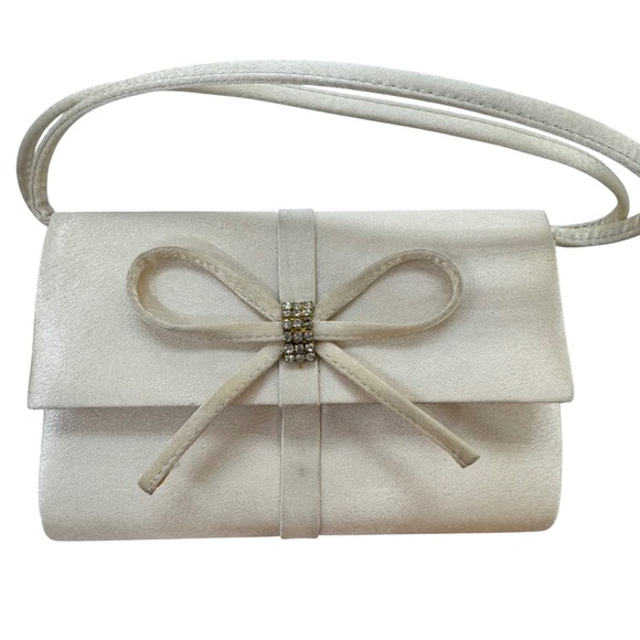 Gunne Sax Handbags - VTG Gunne Sax Satin Evening Bag Clutch Purse Rhinestone Bow Formal Party 90s